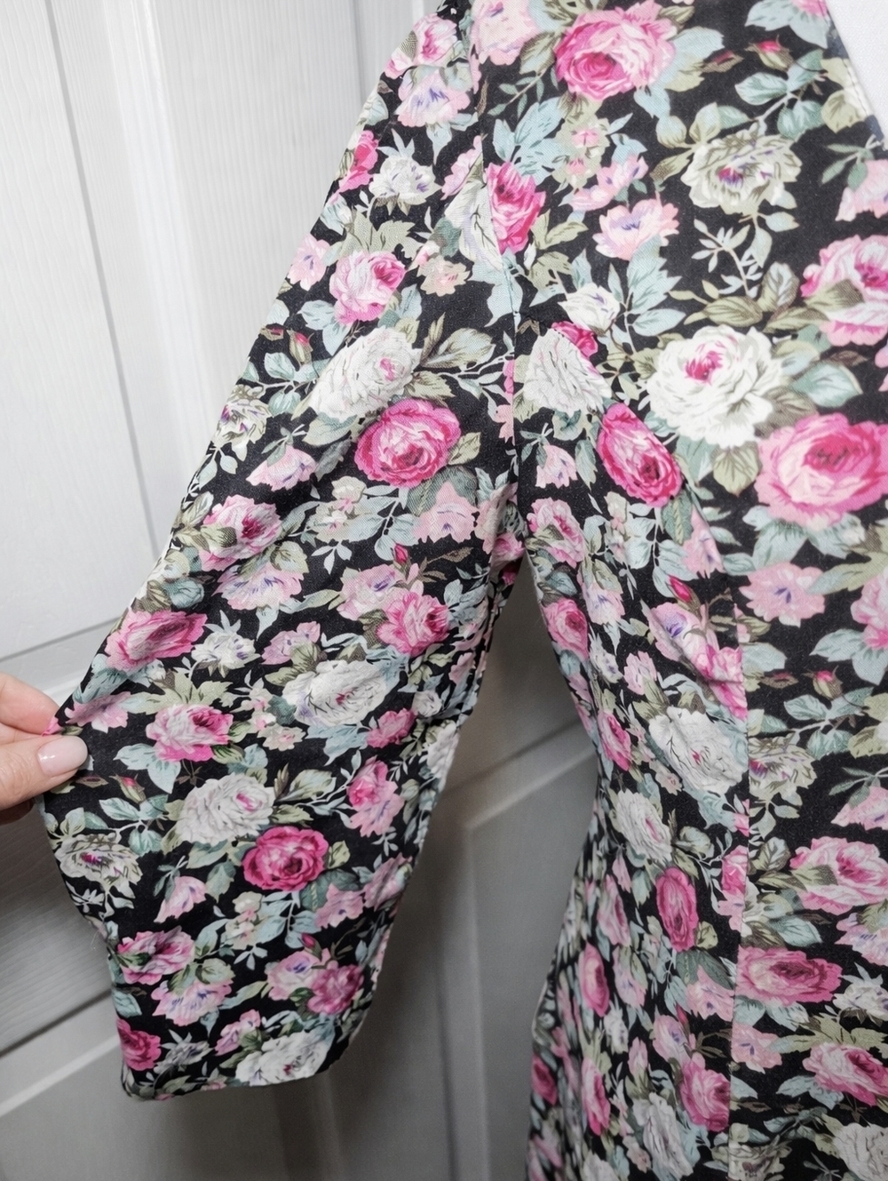 Vintage 90s D.B.Y Floral Midi Dress Black Pink Roses Square Neck Cottagecore Rom - Picture 4 of 10